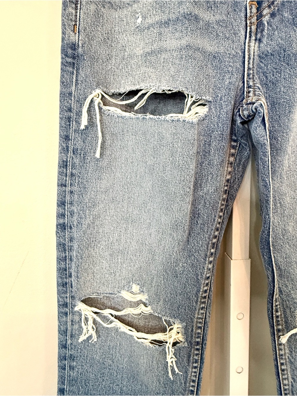 RE/DONE Originals Distressed Straight Leg Jeans Light Wash style # 188-3WSTV27 - Picture 13 of 15